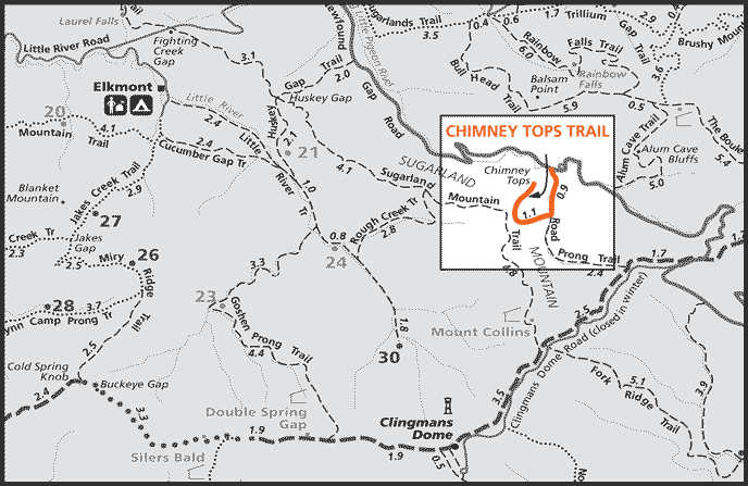 Chimney Tops Trail Map