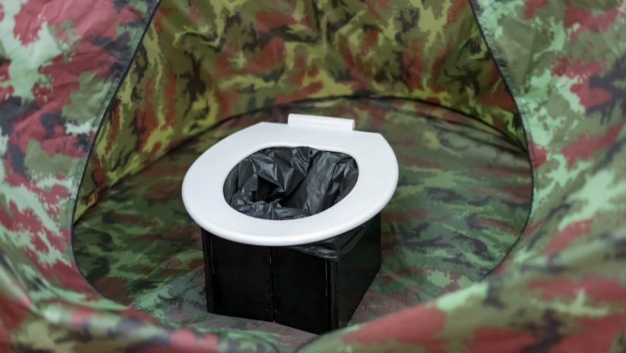 portable toilet inside tent