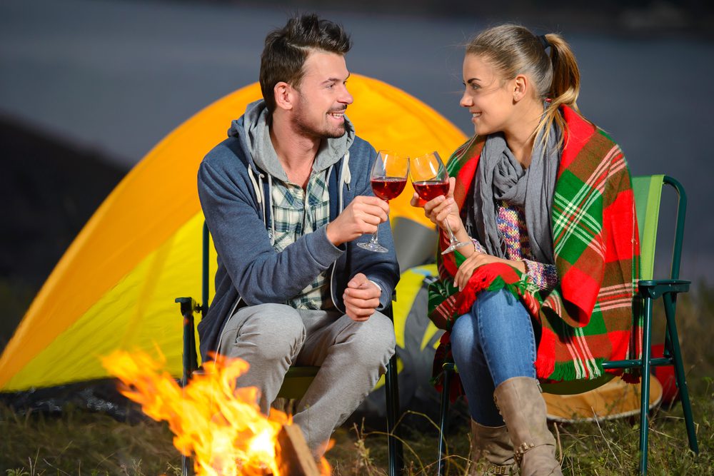 Romantic Couple Camping Drinking Wine 1